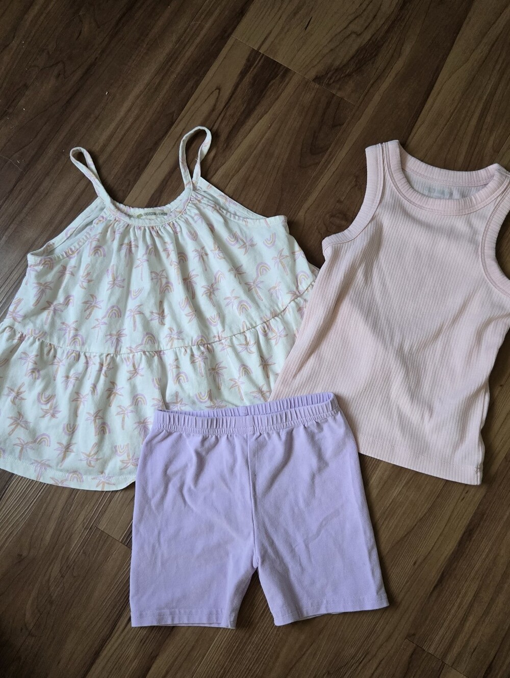 Girls' Pink & Lavender 3-Piece Tank Top & Shorts Set 5T / XS / 6